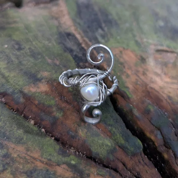 Handmade Wire Wrapped Pearl Ring - Picture 3 of 5